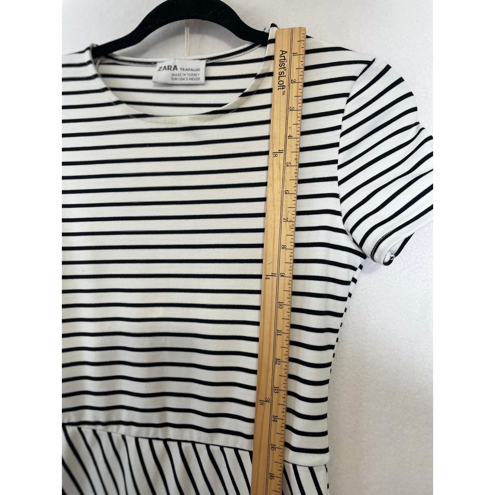 ZARA Trafaluc Bodycon Striped Midi Dress Women S Black White Short Sleeve Sheath - Picture 8 of 10
